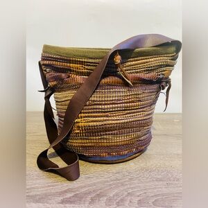 Rare Vintage C.Mills woven leather boho crossbody bucket bag